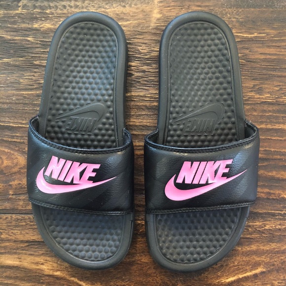 Nike Shoes - Nike Bennassi JDI Black & Pink Sandal Slides, 6